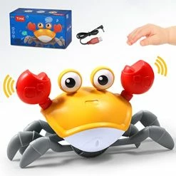 New ๐งจ Sensing Crawling Crab, Tummy Time Baby Toys, Interactive Walking Dancing Toy With Music Sounds & Lights, Infant Fun ๐ฅณ Birthday Gift Entertainment Toddler Boy Girl, USB Charging Cable Included (Orange) โ