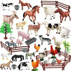 Best Sale ๐ Realistic Farm Animal Figures Toys, 44 Pcs Plastic Farm Figurines Playset Includes Fences Mini Farm Animal Cake Topper Learning Toy Set For Kids & Toddlers ๐