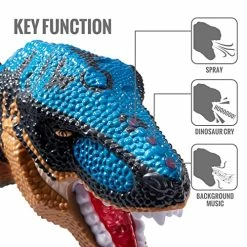 Flash Sale 👏 TEMI Large Dinosaur Toy For Kids And Toddlers, Jumbo Tyrannosaurus Rex With Mist Spray, LED Light And Roaring Sounds – One Big Hollow T-Rex Stored With 4 Hand-Painted Dinosaur And 6 Mini Dinos Blue 🔥