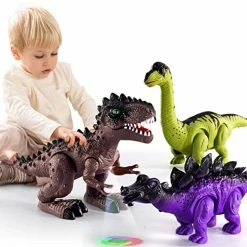 Best Pirce π― 3 Pack Electric Walking Dinosaur Toys For Toddlers 2-4 3-5 Years With Roar Sounds And Lights Up, Realistic Robot T-Rex, Brachiosaurus, Stegosaurus Dinosaur Figures For Kids β¨