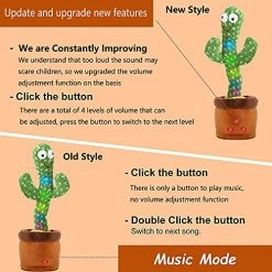 Top 10 🎁 MIAODAM Volume Adjustable Dancing Cactus, Talking Cactus Toys 1 Year Old Toys, Repeating What You Say Cactus Toys Singing 120 Songs Cactus Plush Eletronic Baby Toys Funny Creative Kids Toy B-microphone Version 👏 -Stuffed Animals & Plush Toys Sales Store 519ug2Wx3jL