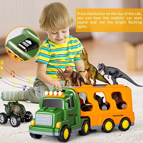 Outlet 🛒 Dinosaur Truck Toys For Kids 3-5 With Lights & Music, Transport Car With 3 Dino Figures & 3 Monster Cars, Friction Power Toy Vehicle In Carrier Truck, Toddler Play Set Gift For 2 3 4 6 Years Boys 🎉 4 Outlet 🛒 Dinosaur Truck Toys For Kids 3-5 With Lights & Music, Transport Car With 3 Dino Figures & 3 Monster Cars, Friction Power Toy Vehicle In Carrier Truck, Toddler Play Set Gift For 2 3 4 6 Years Boys 🎉 - Image 4