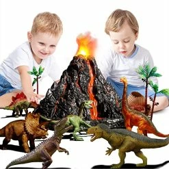 Best Sale π€© TEMI 9 Pack Realistic Dinosaur Toys Action Figures For Kids 3 4 5 6 Years, Large Volcano Toy Set With Simulated Volcanic Eruptions, Sounds| Volcano Can Store Dinosaurs, Gift For Toddlers, Boys & π§ Girls βοΈ