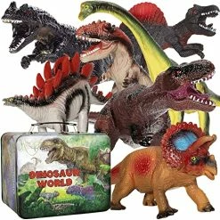 Discount 👍 Ellinjan Dinosaur Toys For Kids 3-5 With Metal Storage Box, 7 PCS Big Realistic Dino Boys Toys Age 3-4 Years, 🎂 Birthday Gifts For 3 4 5 Year Old Boys 👍