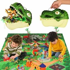 Promo ๐ Burgkidz Dinosaur Toys Figure Playset With Activity Playmat, 20 Realistic Dinosaur Figures Trees Rocks Volcano With T-Rex Head Storage Box, Dino Figure Toy Gift Kit For Kids Boys 3-5 ๐งจ